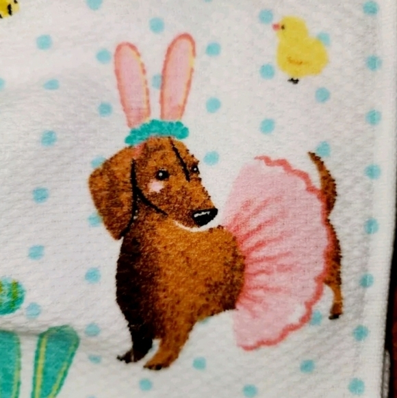 2pc Mizrahi Easter Lab Golden Retriever Dachshund Beagle Dog Kitchen Towel Set - Picture 8 of 9